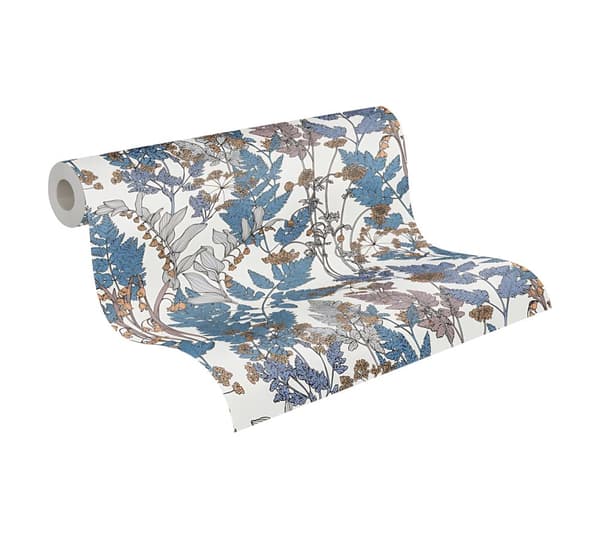 Non woven-tapet blomster Profhome 377517-GU slät matt färg blå grädde beige gul 5,33 m2