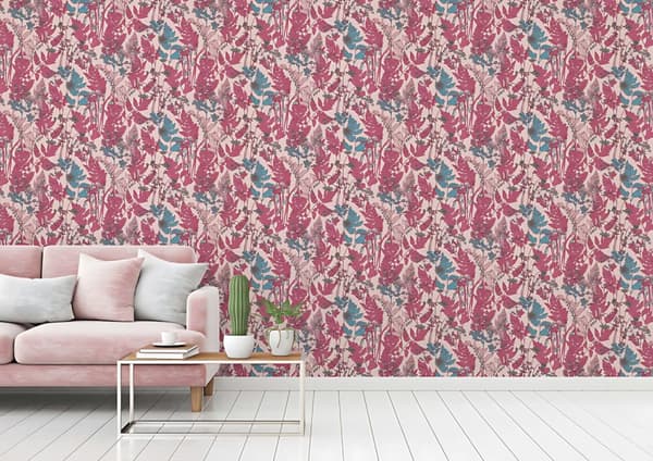 Non woven-tapet blomster Profhome 377518-GU slät matt färg rosa röd blå brun 5,33 m2