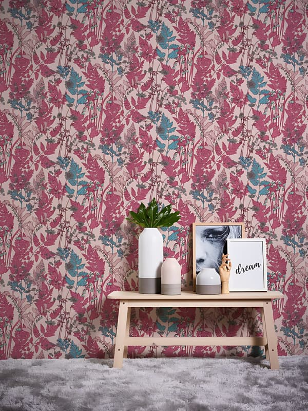 Non woven-tapet blomster Profhome 377518-GU slät matt färg rosa röd blå brun 5,33 m2