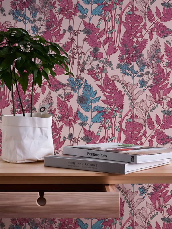 Non woven-tapet blomster Profhome 377518-GU slät matt färg rosa röd blå brun 5,33 m2