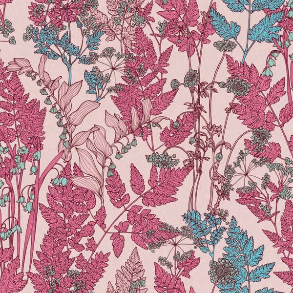 Non woven-tapet blomster Profhome 377518-GU slät matt färg rosa röd blå brun 5,33 m2