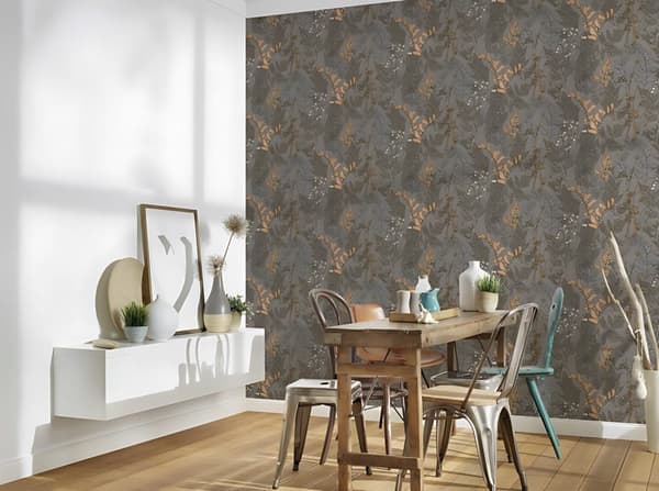 Non woven-tapet blomster Profhome 377519-GU slät matt färg grå beige gul grädde 5,33 m2