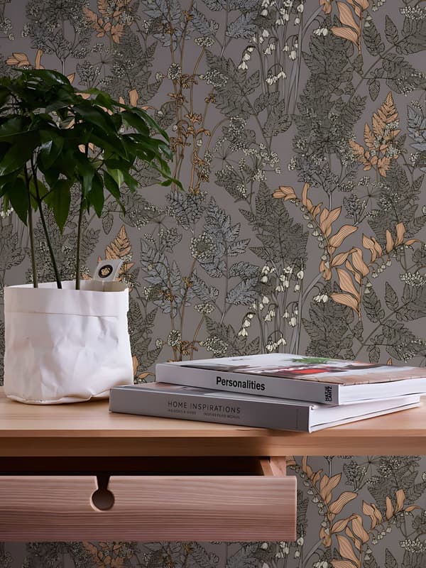 Non woven-tapet blomster Profhome 377519-GU slät matt färg grå beige gul grädde 5,33 m2
