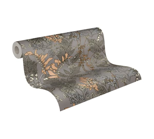 Non woven-tapet blomster Profhome 377519-GU slät matt färg grå beige gul grädde 5,33 m2
