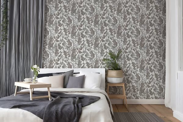 Non woven-tapet blomster Profhome 377521-GU slät matt färg vit grå 5,33 m2