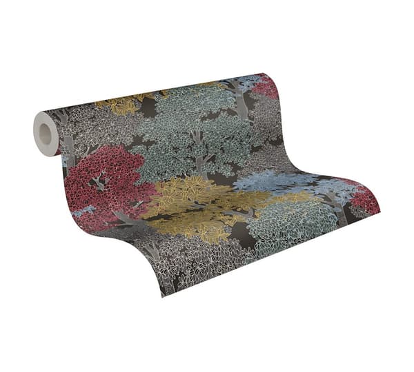 Non woven-tapet skog Profhome 377532-GU slät matt färg brun svart gul röd 5,33 m2