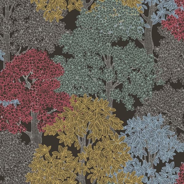 Non woven-tapet skog Profhome 377532-GU slät matt färg brun svart gul röd 5,33 m2