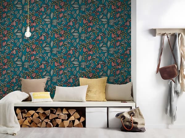 Non woven-tapet blomster Profhome 377542-GU slät matt färg blå gul röd svart 5,33 m2