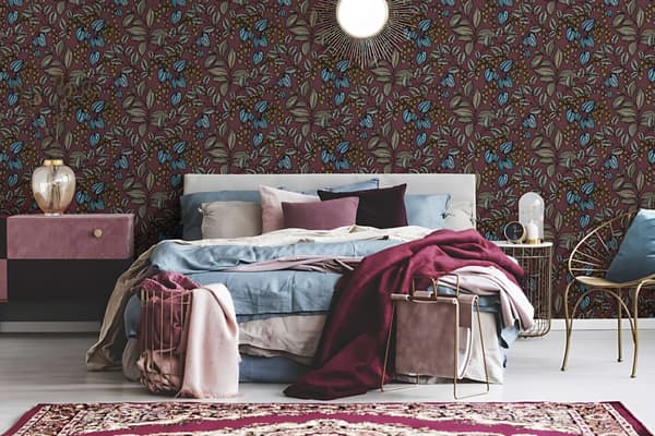Non woven-tapet blomster Profhome 377546-GU slät matt färg röd beige blå gul 5,33 m2