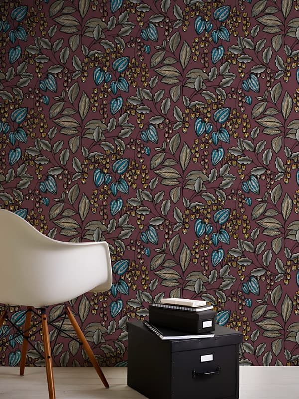 Non woven-tapet blomster Profhome 377546-GU slät matt färg röd beige blå gul 5,33 m2
