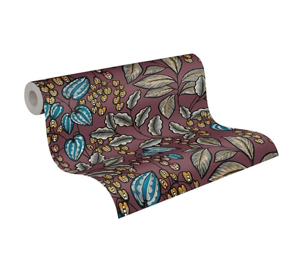 Non woven-tapet blomster Profhome 377546-GU slät matt färg röd beige blå gul 5,33 m2