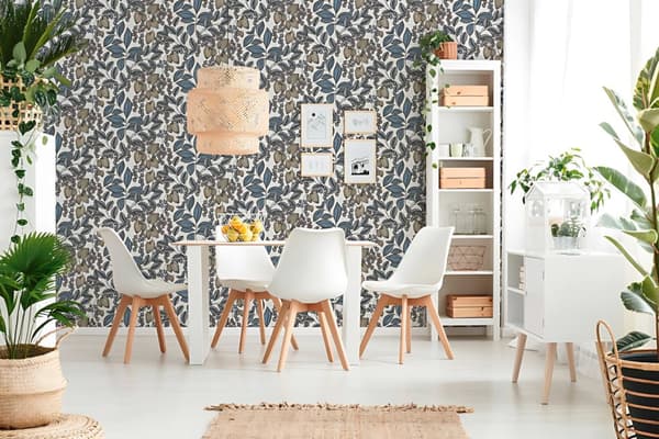 Non woven-tapet blomster Profhome 377548-GU slät matt färg blå vit gul svart 5,33 m2
