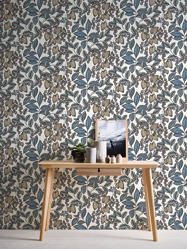Non woven-tapet blomster Profhome 377548-GU slät matt färg blå vit gul svart 5,33 m2
