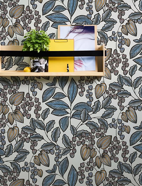 Non woven-tapet blomster Profhome 377548-GU slät matt färg blå vit gul svart 5,33 m2