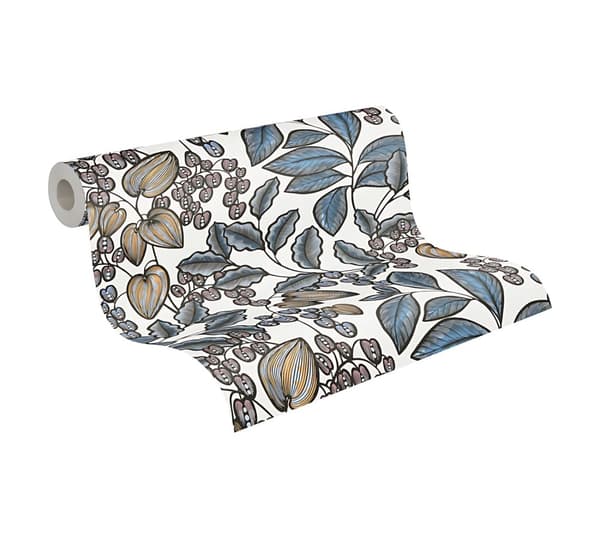 Non woven-tapet blomster Profhome 377548-GU slät matt färg blå vit gul svart 5,33 m2