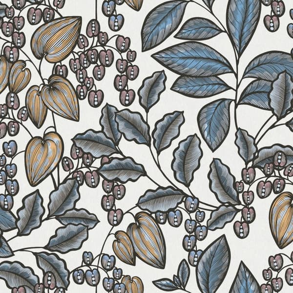 Non woven-tapet blomster Profhome 377548-GU slät matt färg blå vit gul svart 5,33 m2