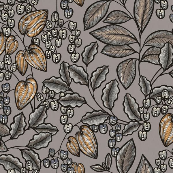 Non woven-tapet blomster Profhome 377549-GU slät matt färg grå brun gul svart 5,33 m2