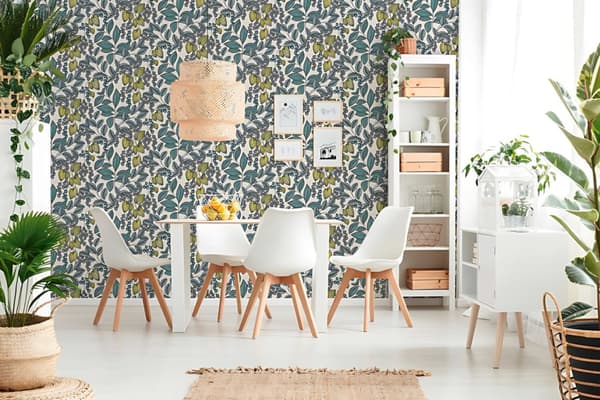 Ikke-vævet tapet blomster Profhome 377551-gu glat mat färg blå  hvid gul sort 5,33 m2