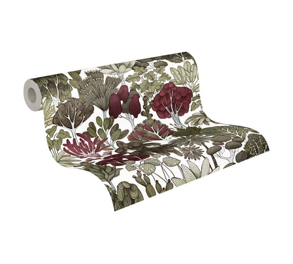 Non woven-tapet skog Profhome 377572-GU slät matt färg grön gul vit röd 5,33 m2