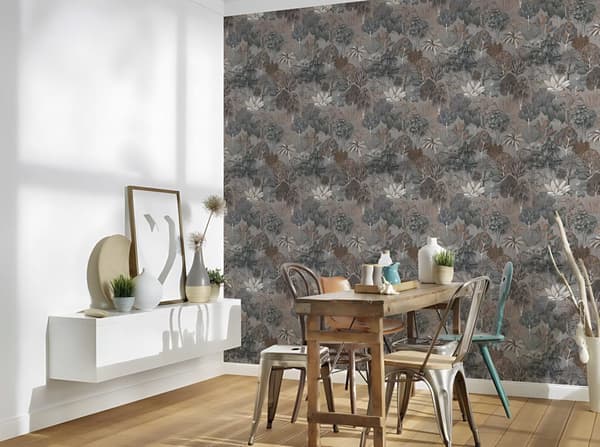 Non woven-tapet skog Profhome 377574-GU slät matt färg grå beige orange svart 5,33 m2