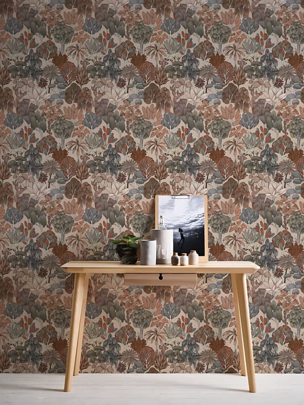 Ikke-vævet tapet skov Profhome 377575-gu glat mat färg beige rød orange grå 5,33 m2