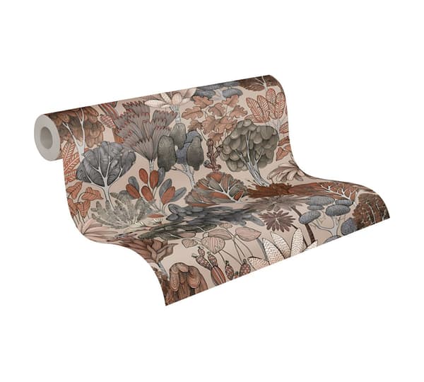 Ikke-vævet tapet skov Profhome 377575-gu glat mat färg beige rød orange grå 5,33 m2