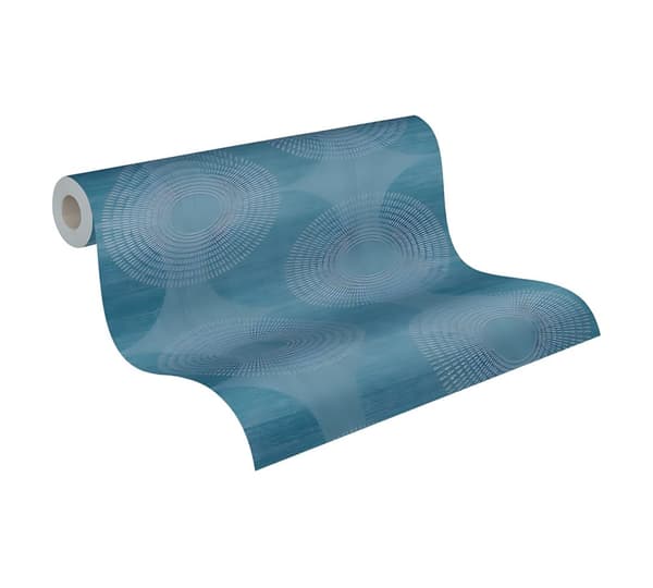 Non woven-tapet geometrisk Profhome 378325-GU lätt texturerad glittrande mönster matt bakgrund färg blå 5,33 m2