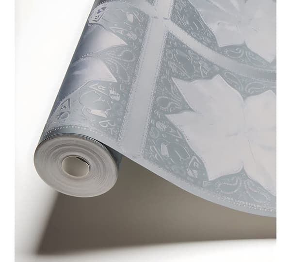Non woven-tapet ornament Profhome 378455-GU lätt texturerad glittrande färg grå silver melon gul 5,33 m2