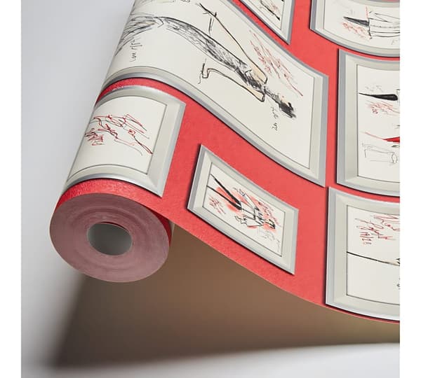 Non woven-tapet abstrakt Profhome 378462-GU lätt texturerad glittrande färg röd silver grå vit 5,33 m2