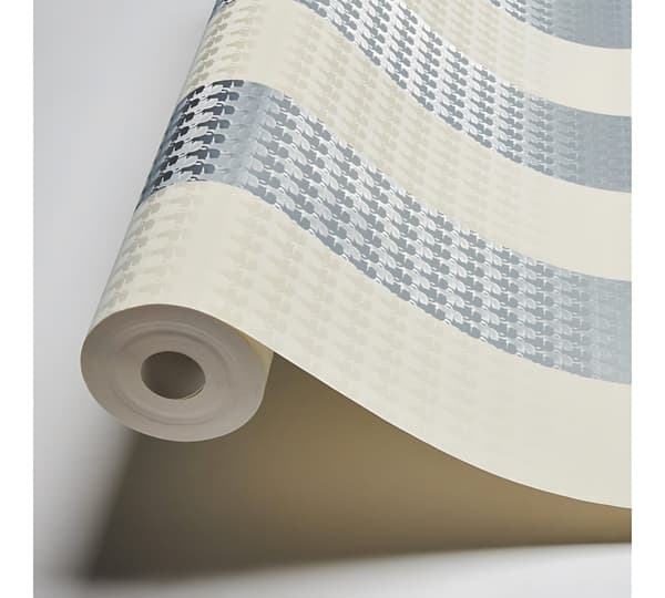 Non woven-tapet ränder Profhome 378493-GU slät glansigt färg silver vit grå 5,33 m2