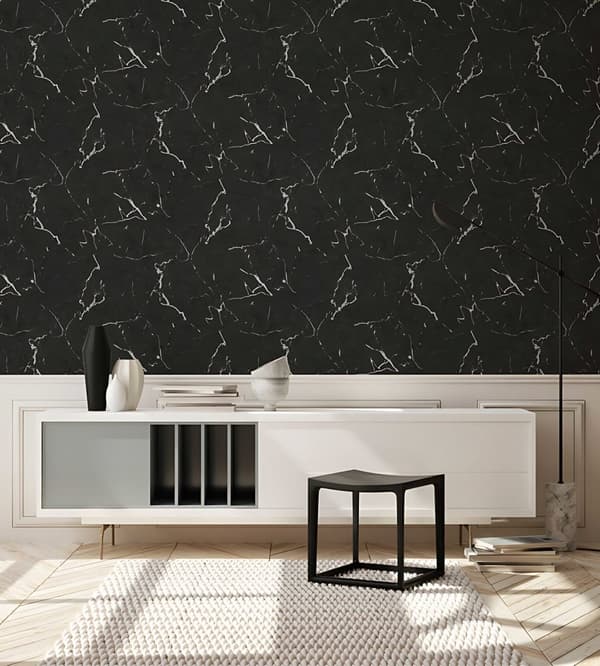 Non woven-tapet sten utseende Profhome 378552-GU slät glansigt färg svart vit 5,33 m2