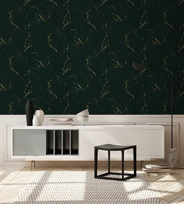 Non woven-tapet sten utseende Profhome 378555-GU slät glansigt färg grön guld 5,33 m2