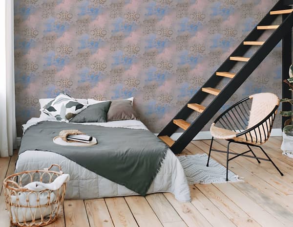 Ikke-vævet tapet used look Profhome 378581-gu lidt tekstureret mat färg blå  beige grå 5,33 m2