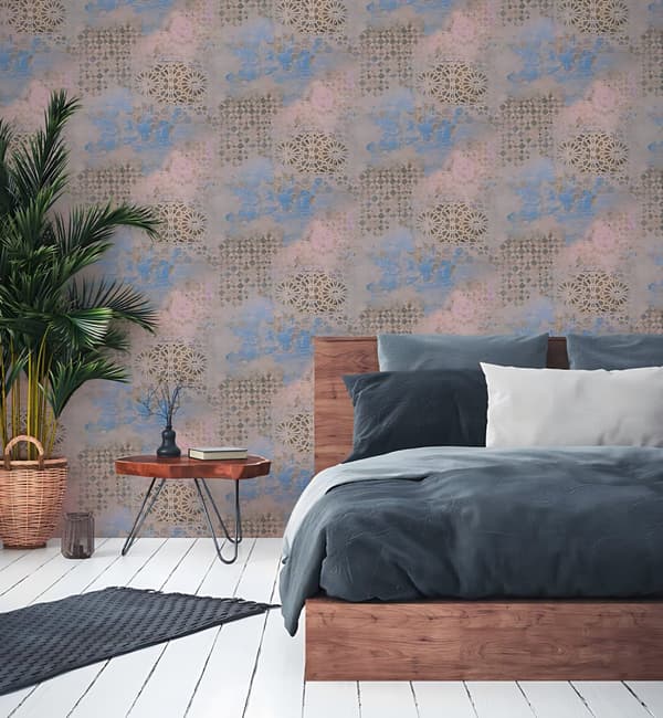 Ikke-vævet tapet used look Profhome 378581-gu lidt tekstureret mat färg blå  beige grå 5,33 m2