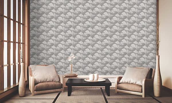 Non woven-tapet chinoiserie tapet Profhome 378591-GU slät glansigt mönster matt bakgrund färg grå vit svart 5,33 m2