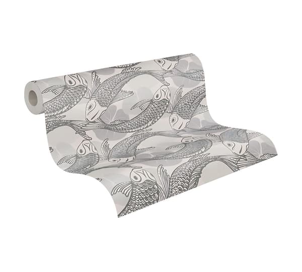 Non woven-tapet chinoiserie tapet Profhome 378591-GU slät glansigt mönster matt bakgrund färg grå vit svart 5,33 m2
