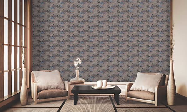 Non woven-tapet chinoiserie tapet Profhome 378594-GU slät glansigt mönster matt bakgrund färg blå brons brun beige 5,33 m2