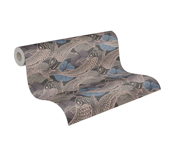 Non woven-tapet chinoiserie tapet Profhome 378594-GU slät glansigt mönster matt bakgrund färg blå brons brun beige 5,33 m2