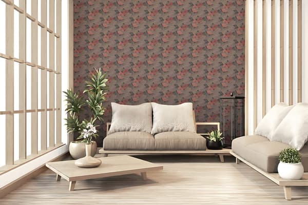 Ikke-vævet tapet chinoiserie tapet Profhome 378595-gu glat blank mønster mat baggrund färg rød bronze grå brun 5,33 m2