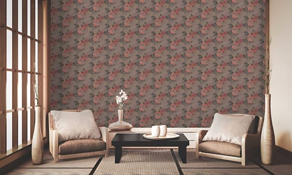 Ikke-vævet tapet chinoiserie tapet Profhome 378595-gu glat blank mønster mat baggrund färg rød bronze grå brun 5,33 m2