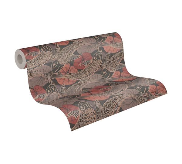 Ikke-vævet tapet chinoiserie tapet Profhome 378595-gu glat blank mønster mat baggrund färg rød bronze grå brun 5,33 m2