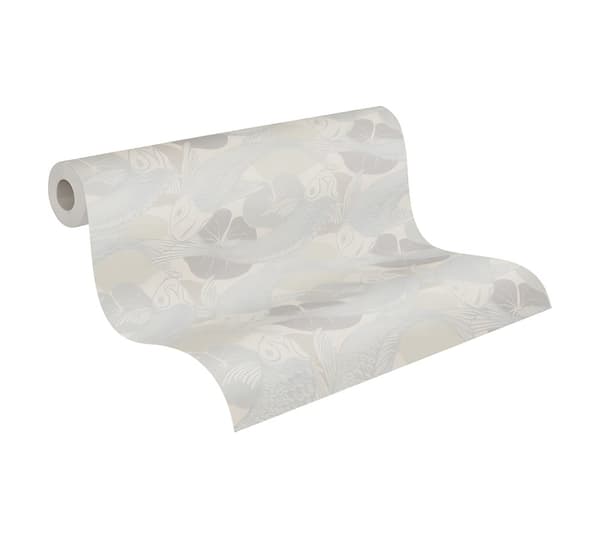 Non woven-tapet chinoiserie tapet Profhome 378596-GU slät glansigt mönster matt bakgrund färg silver vit grå 5,33 m2