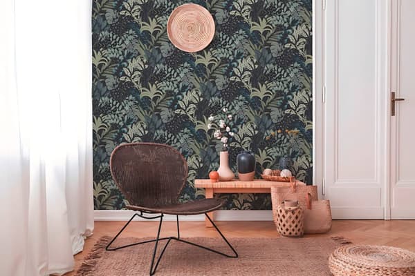 Ikke-vævet tapet blomster Profhome 378603-gu lidt tekstureret mat färg sort blå grå grøn 5,33 m2