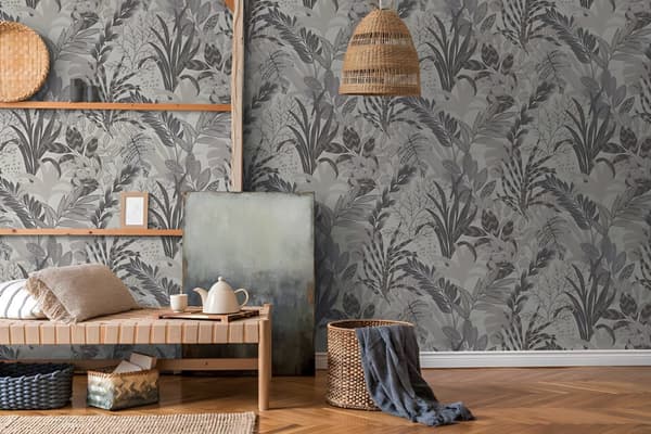 Ikke-vævet tapet blomster Profhome 378604-gu lidt tekstureret mat färg grå hvid 5,33 m2