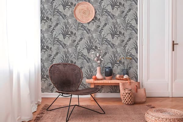 Ikke-vævet tapet blomster Profhome 378604-gu lidt tekstureret mat färg grå hvid 5,33 m2