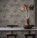 Miniatyrbild 4 av 7: Non woven-tapet blomster Profhome 378611-GU lätt texturerad matt mönster blank bakgrund färg grå guld 5,33 m2