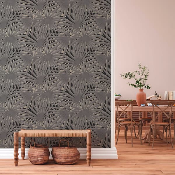 Non woven-tapet blomster Profhome 378612-GU slät matt färg grå svart 5,33 m2