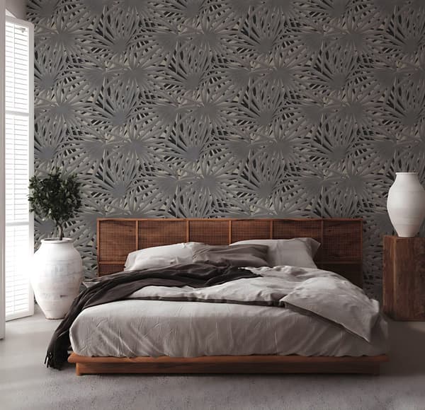 Non woven-tapet blomster Profhome 378612-GU slät matt färg grå svart 5,33 m2