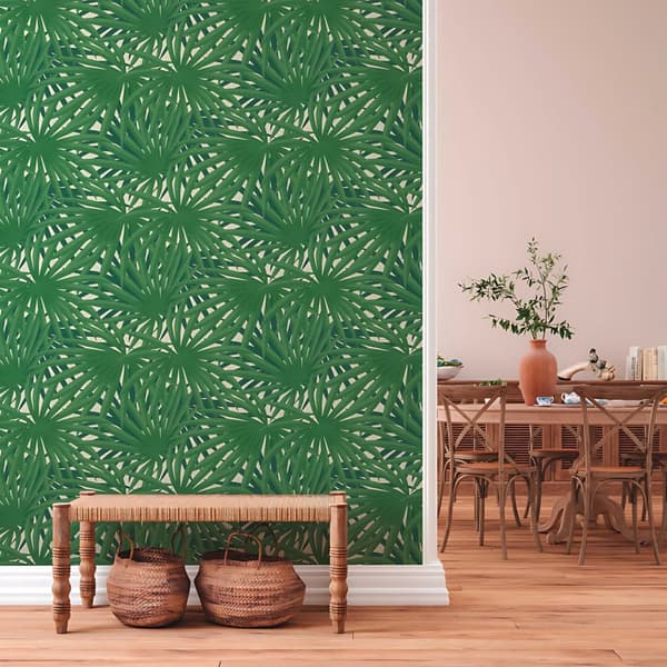 Ikke-vævet tapet blomster Profhome 378613-gu glat mat färg grøn hvid 5,33 m2