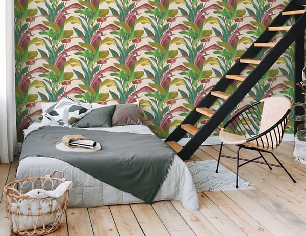 Ikke-vævet tapet blomster Profhome 378621-gu lidt tekstureret mat färg fløde grøn gul rød 5,33 m2